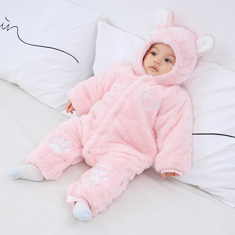 Winter Hooded Baby Romper with Ears Thick Cotton Suit-5