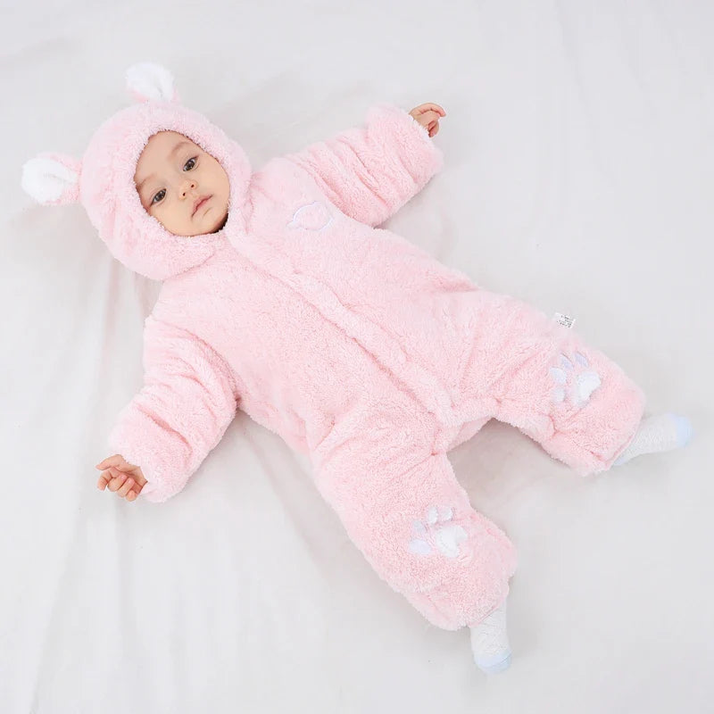 Winter Hooded Baby Romper with Ears Thick Cotton Suit-1