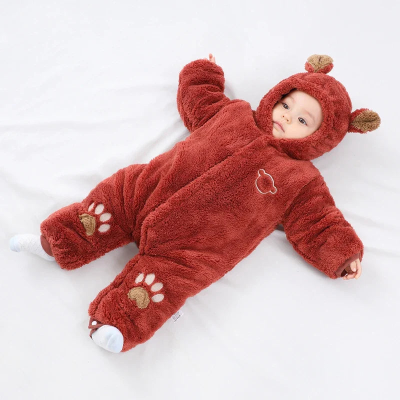 Winter Hooded Baby Romper with Ears Thick Cotton Suit-3