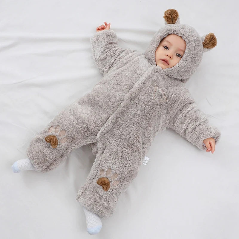 Winter Hooded Baby Romper with Ears Thick Cotton Suit-6