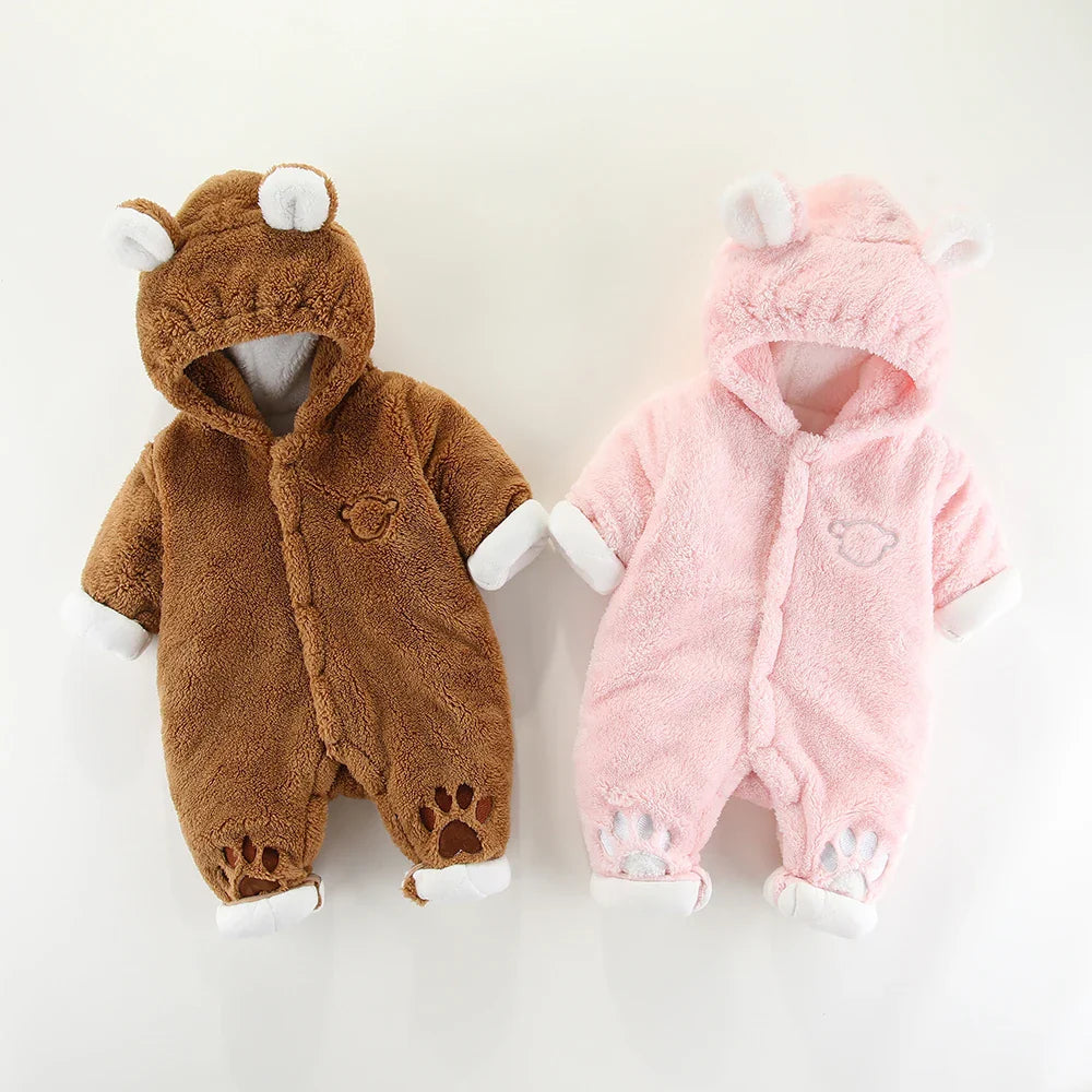 Winter Hooded Baby Romper with Ears Thick Cotton Suit-4