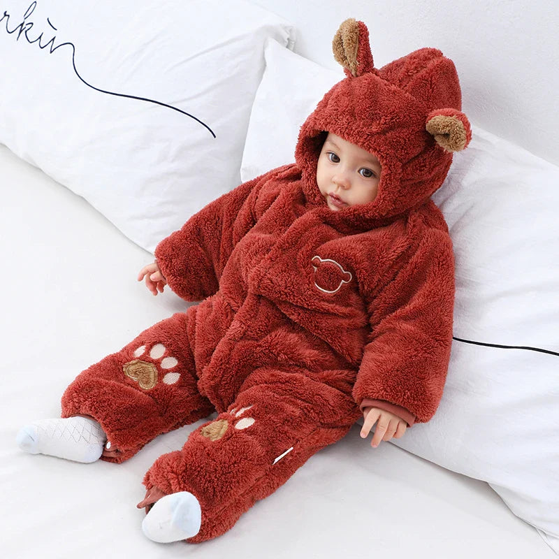 Winter Hooded Baby Romper with Ears Thick Cotton Suit-9