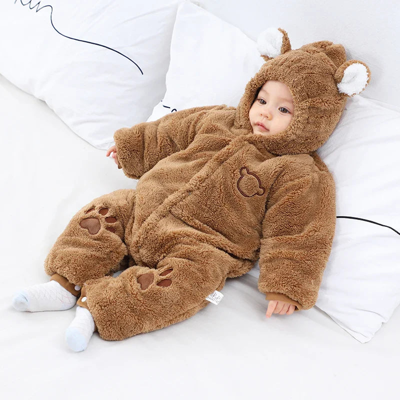 Winter Hooded Baby Romper with Ears Thick Cotton Suit-2
