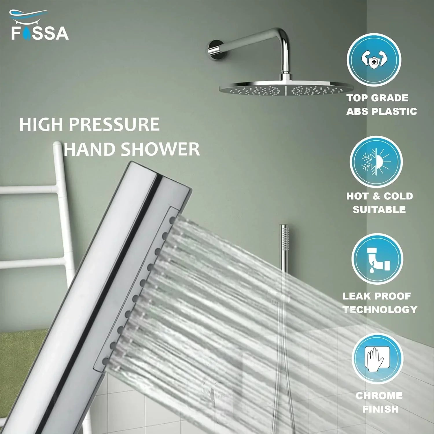 Peak Abs Chrome Finish Hand Shower With 1.5 Meter 304- Grade Stainless Steel Hose Pipe & Hook-2
