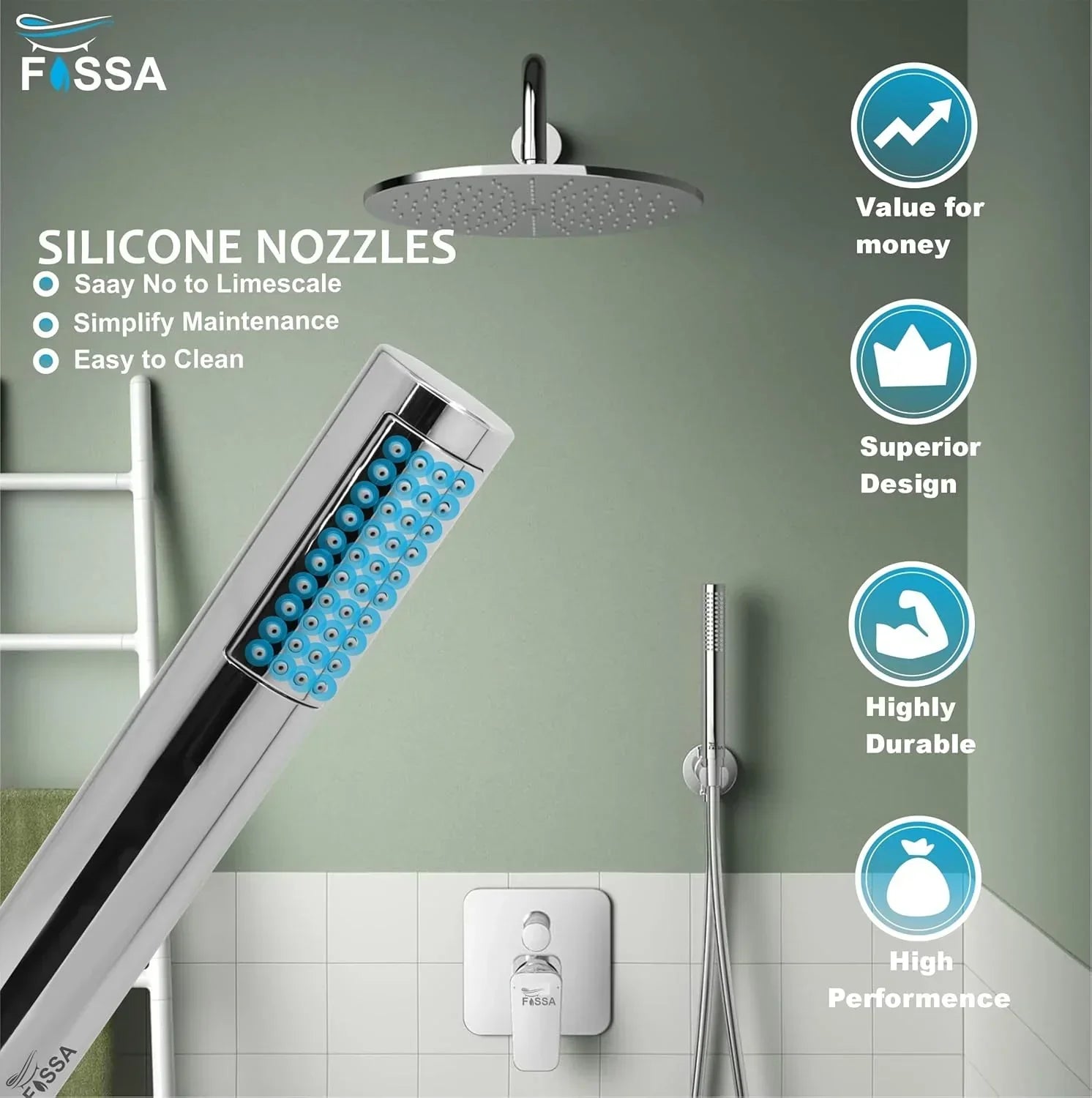 Peak Abs Chrome Finish Hand Shower With 1.5 Meter 304- Grade Stainless Steel Hose Pipe & Hook-3