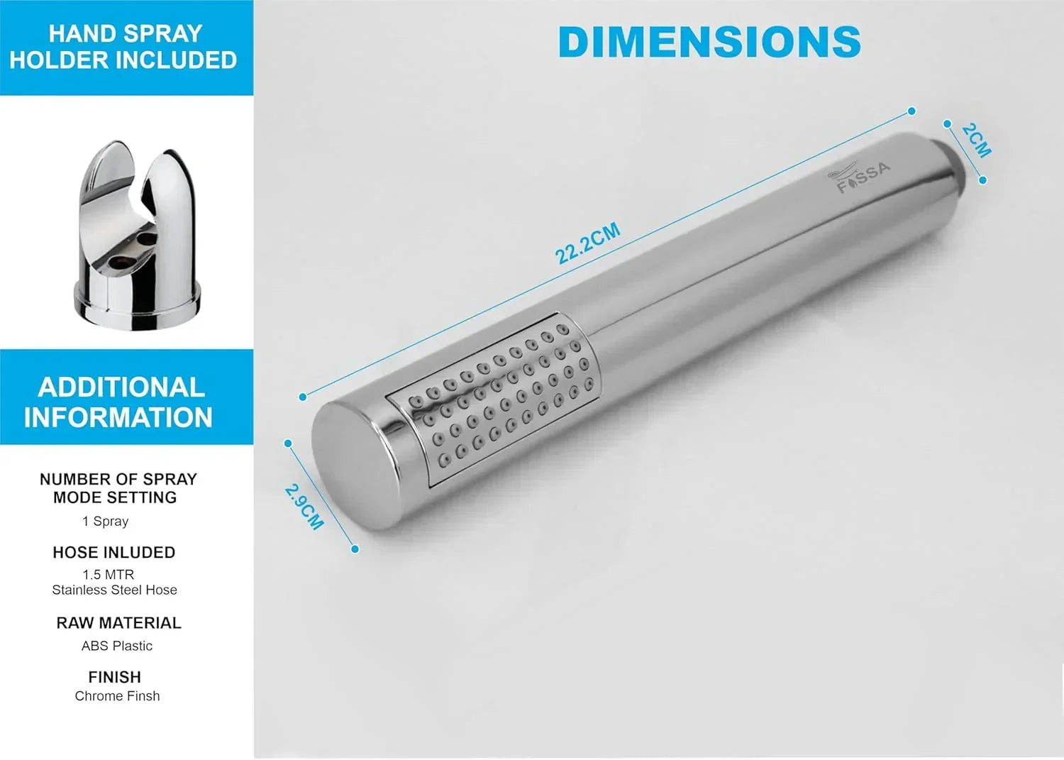 Peak Abs Chrome Finish Hand Shower With 1.5 Meter 304- Grade Stainless Steel Hose Pipe & Hook-1